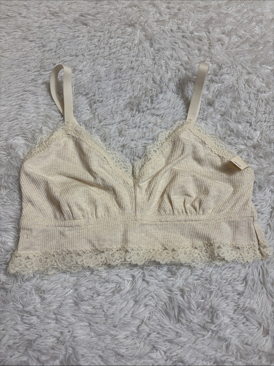 aerie Other - NWT Aerie Ribbed Eyelash Lace Trim Longline Bralette Size XL Heather Frost